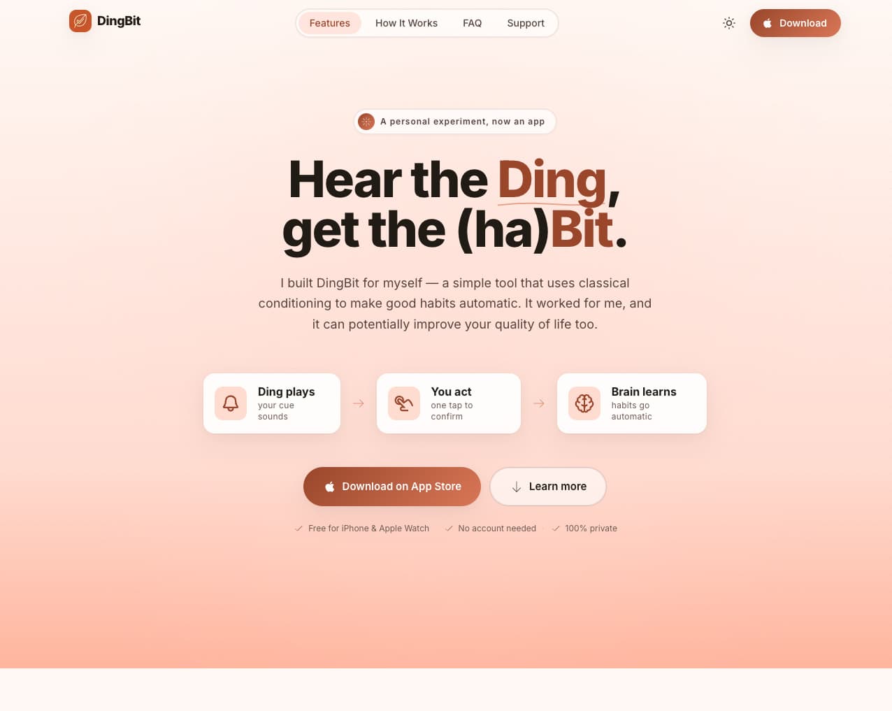 DingBit — Pavlovian Habit Building for iPhone & Apple Watch